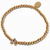 Gold-tone Beaded Pavé Initial Stretch Bracelet - A