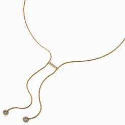 Gold-tone Bezel Cubic Zirconia Y-Neck Necklace