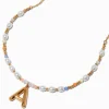 Gold-tone Bubble Initial Pastel Beaded Pendant Necklace - A
