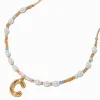 Gold-tone Bubble Initial Pastel Beaded Pendant Necklace - C