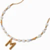 Gold-tone Bubble Initial Pastel Beaded Pendant Necklace - M