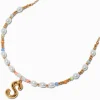 Gold-tone Bubble Initial Pastel Beaded Pendant Necklace - S