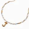 Gold-tone Bubble Initial Pastel Beaded Pendant Necklace - J