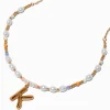 Gold-tone Bubble Initial Pastel Beaded Pendant Necklace - K