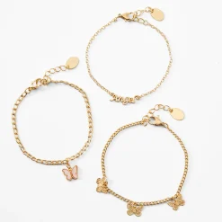 Gold-tone Butterfly & Angel Chain Bracelets - 3 Pack