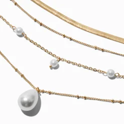 Gold-tone Chain & Pearl Multi-Strand Necklace