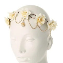 Gold-tone Chain Ivory Flower Vine Headwrap