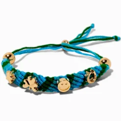 Gold-tone Charm Blue & Green Woven Bolo Bracelet