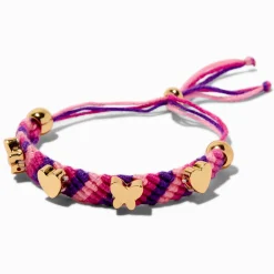 Gold-tone Charm Pink & Purple Woven Bolo Bracelet