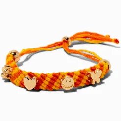 Gold-tone Charm Yellow & Orange Woven Bolo Bracelet