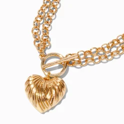 Gold-tone Chunky Heart Pendant Multi-Strand Necklace