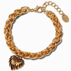 Gold-tone Chunky Scalloped Heart Chain Bracelet