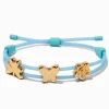 Gold-tone Clover, Flower & Butterfly Charm Blue Bolo Bracelet