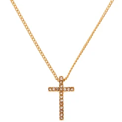 Gold-tone Crystal Cross Pendant Necklace