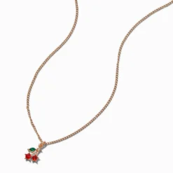 Gold-tone Crystal Dainty Cherry Pendant Necklace