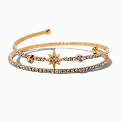 Gold-tone Crystal Star Coil Bracelet