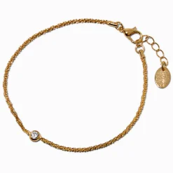 Gold-tone Cubic Zirconia Bezel Laser Cut Chain Bracelet