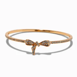 Gold-tone Cubic Zirconia Bow Bangle Bracelet