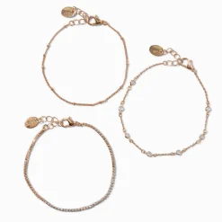 Gold-tone Cubic Zirconia Confetti Chain Bracelets - 3 Pack