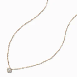 Gold-tone Cubic Zirconia Clover Pendant Necklace
