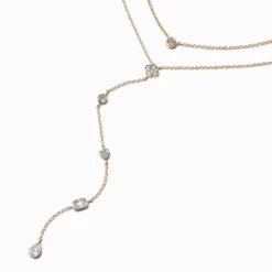Gold-tone Cubic Zirconia Delicate Drip Y-Neck Multi-Strand Necklace