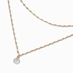 Gold-tone Cubic Zirconia Disc Multi-Strand Necklace