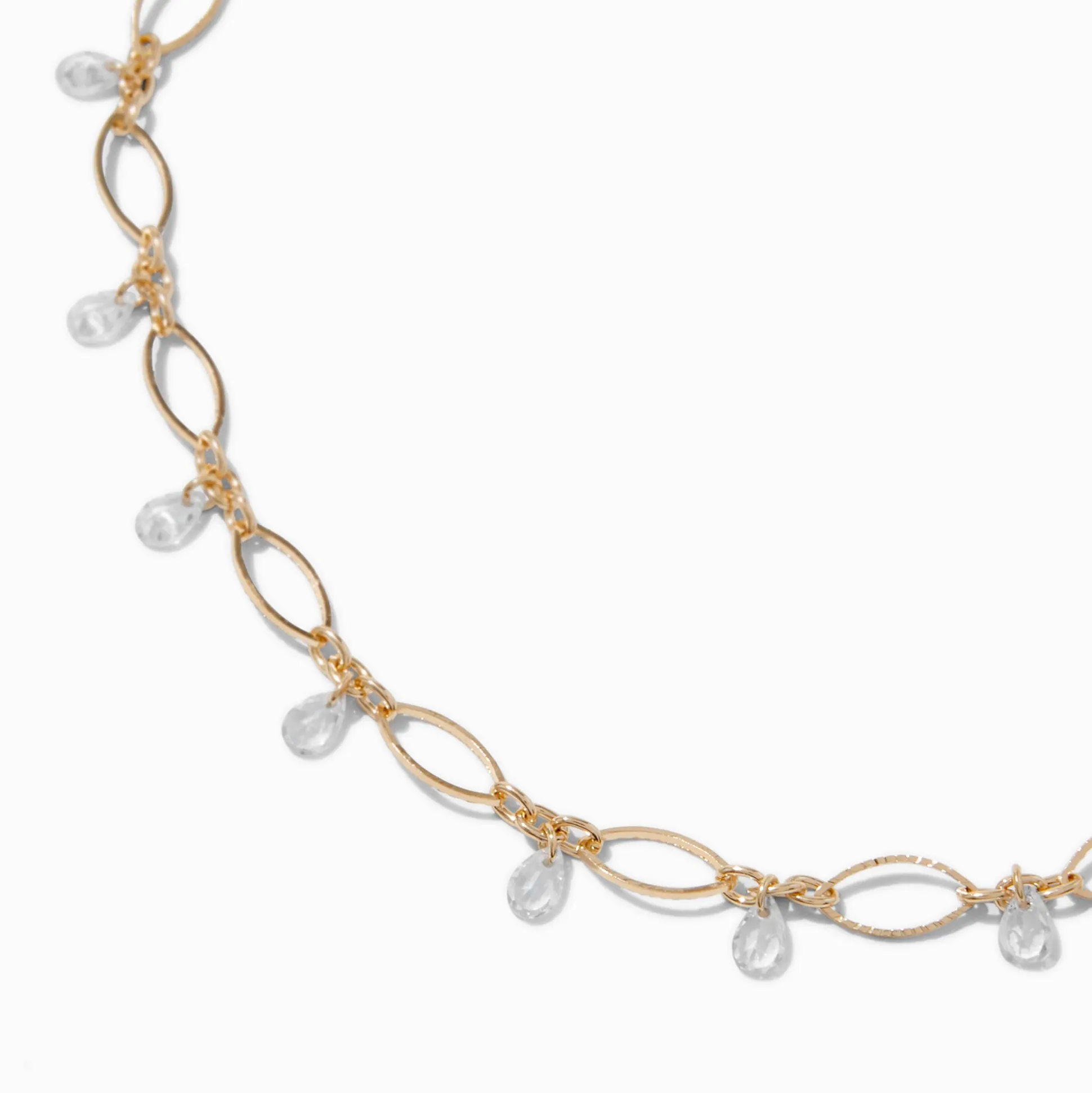 Gold-tone Cubic Zirconia Delicate Oval Dangle Choker Necklace