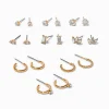 Gold-tone Cubic Zirconia Glitz Mixed Earrings Set - 9 Pack