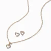 Gold-tone Cubic Zirconia Heart Pendant Necklace & Stud Earrings Set