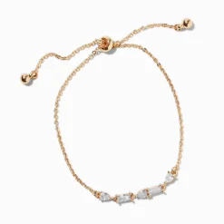 Gold-tone Cubic Zirconia Mixed Geometric Bolo Bracelet