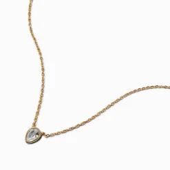 Gold-tone Cubic Zirconia Teardrop Pendant Necklace