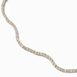 Gold-tone Cubic Zirconia Wiggle Tennis Choker Necklace