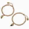 Gold-tone Curb Chain Heart Charm Bracelets - 2 Pack