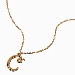 Gold-tone Curly Script Initial Pendant Necklace - C