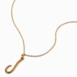 Gold-tone Curly Script Initial Pendant Necklace - J