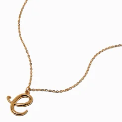 Gold-tone Curly Script Initial Pendant Necklace - E