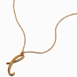 Gold-tone Curly Script Initial Pendant Necklace - L