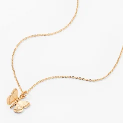 Gold-tone 3D Butterfly Pendant Necklace