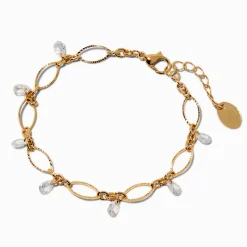 Gold-tone Delicate Oval Cubic Zirconia Chain Bracelet