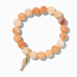 Gold-tone Fish Charm Beaded Stretch Bracelet