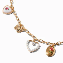 Gold-tone Floral, Heart & Butterfly Charm Necklace