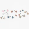 Gold-tone Flower Crystal Pearl Stud Earrings - 9 Pack