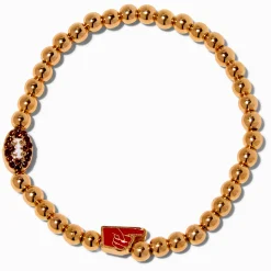 Gold-tone Football Beaded Stretch Bracelet