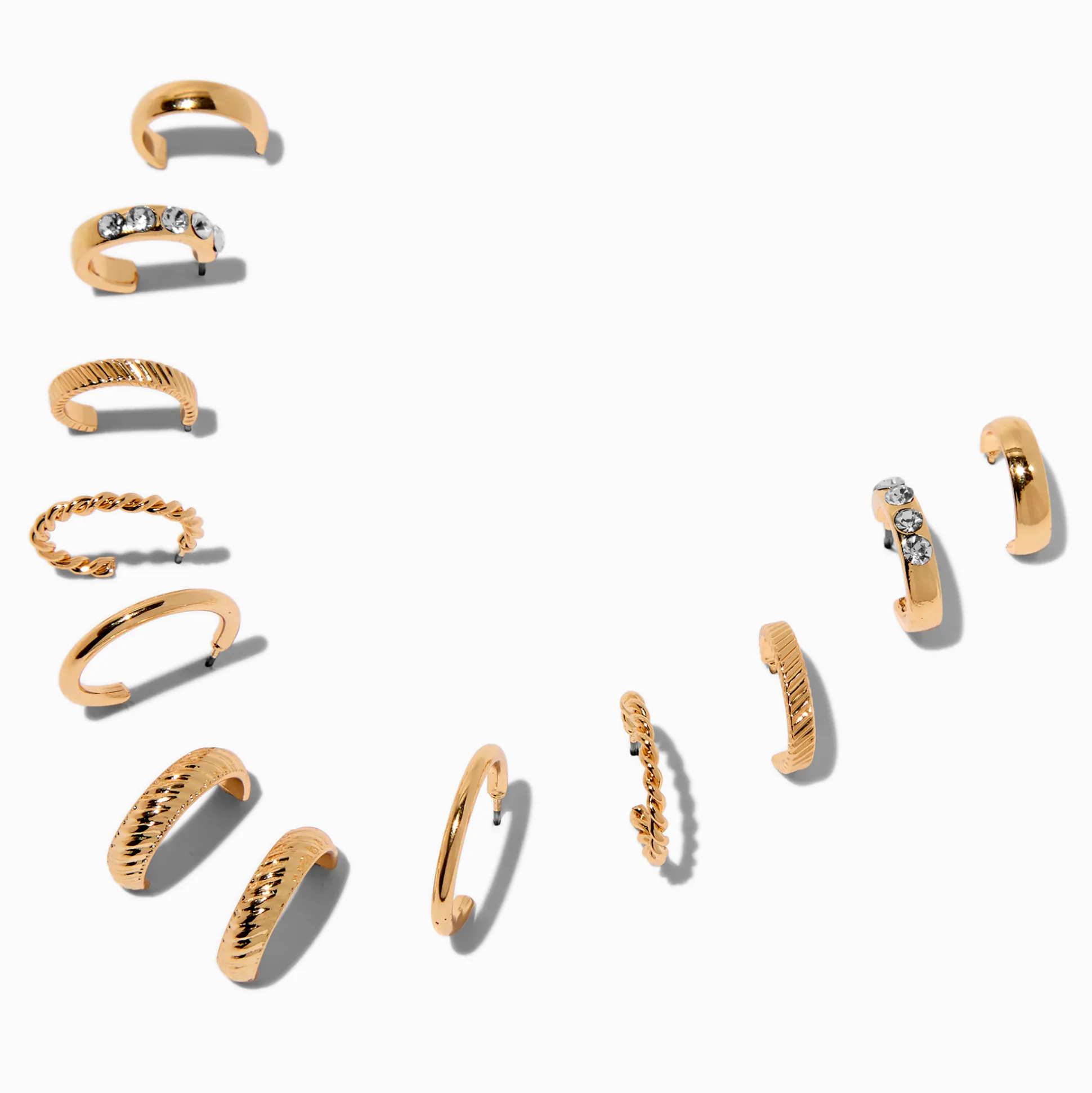 Gold-tone Graduated Mixed Hoop Earring Stackables Set - 6 Pack
