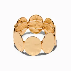 Gold-tone Hammered Disk Stretch Bracelet