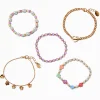 Gold-tone Heart Chain Seed Bead Bracelet Set - 5 Pack