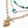 Gold-tone Heart Turquoise Beaded Multi-Strand Necklace