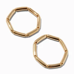 Gold-tone Macaroni Tube Stretch Bracelets - 2 Pack