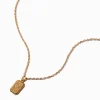Gold-tone Mini Etched Flower Square Pendant Necklace