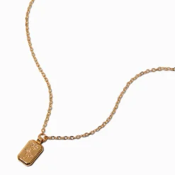Gold-tone Mini Etched Flower Square Pendant Necklace